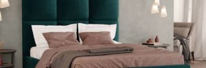LETTO MATRIMONIALE JAZZ A QUADRO CON CONTENITORE IN VELLUTINO VERDE PETROLIO