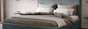 LETTO MATRIMONIALE AURA CON CONTENITORE IN VELLUTINO BLU BALTICO